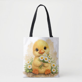 Cute Baby Duck Tote Bag with Daisies