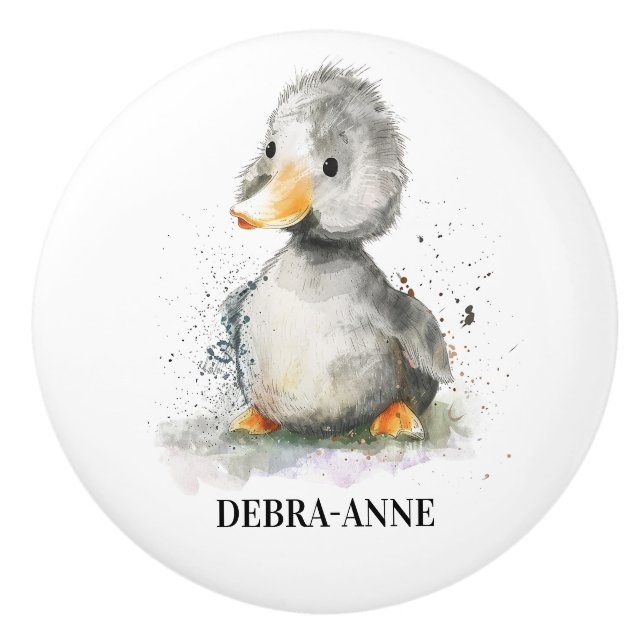 Cute Baby Duck Watercolor Ceramic Knob (Front)