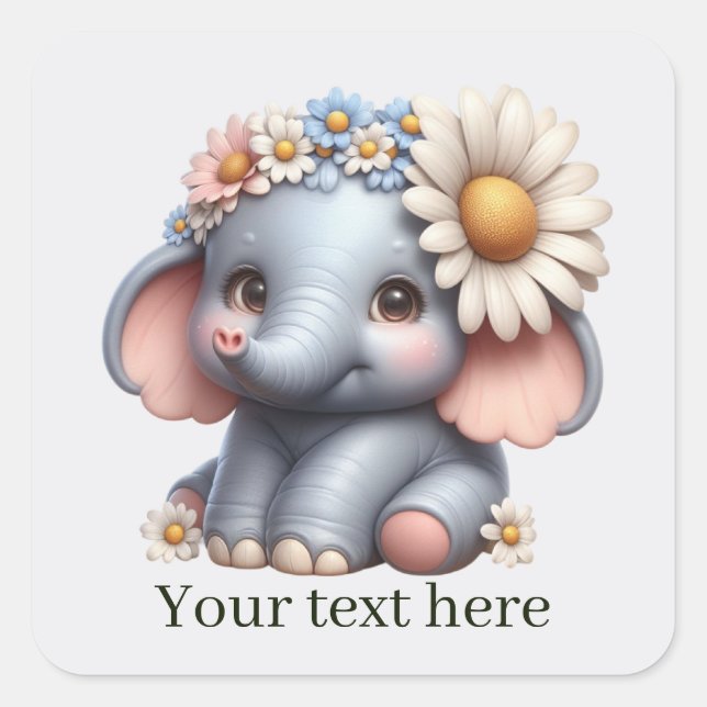 Cute baby elephant add text  square sticker (Front)