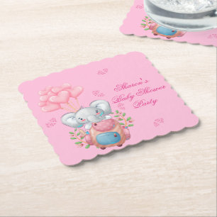 Cute Baby Elephant and Balloon   Baby Shower  Paper Coaster