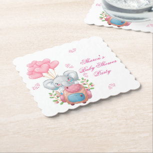 Cute Baby Elephant and Balloon   Baby Shower  Paper Coaster