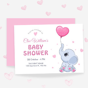 Cute baby elephant and balloon invitation