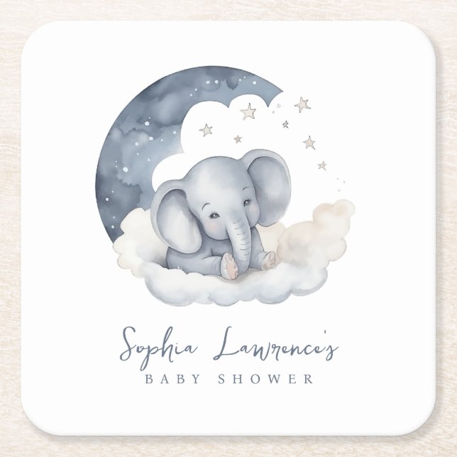 Cute Baby Elephant Baby Shower Square Paper Coaster (Front)