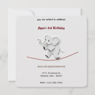 Cute Baby Elephant Balancing on Rope Personalised Invitation