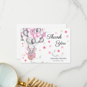 Cute Baby Elephant Balloon Baby Shower Thank You Card