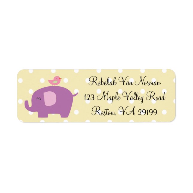 Cute baby elephant bird polka dot address labels (Front)
