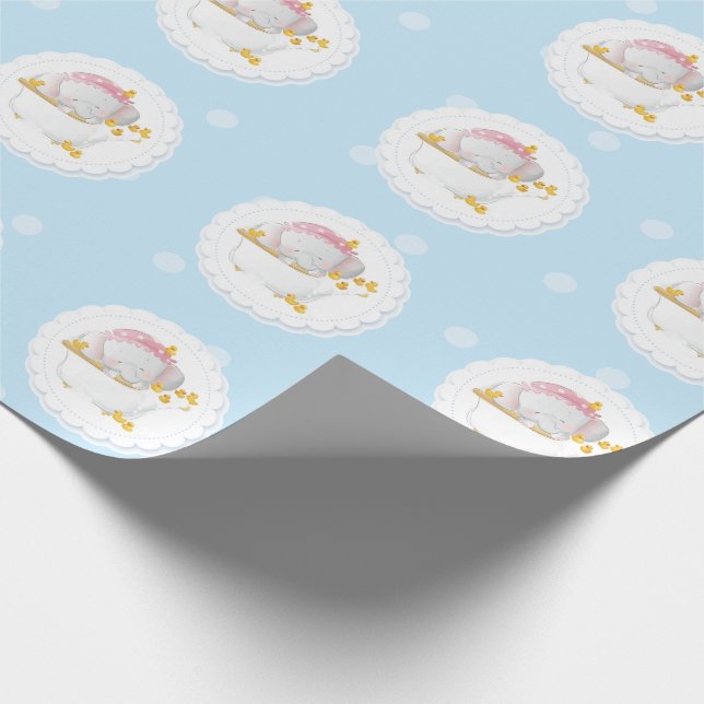 Cute Baby Elephant Birthday Wrapping Paper (Corner)
