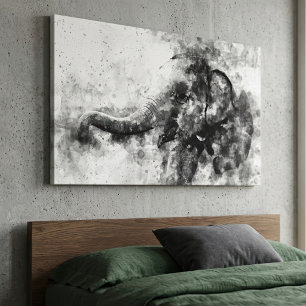 Cute Baby Elephant Black and White Watercolor Art Canvas Print