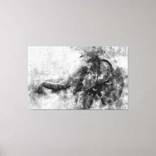 Cute Baby Elephant Black and White Watercolor Canvas Print