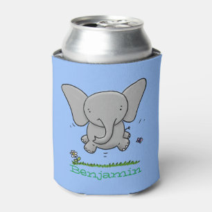 Cute baby elephant blue cartoon illustration can cooler