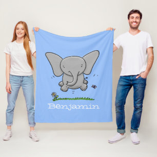 Cute baby elephant blue cartoon illustration fleece blanket