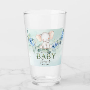 Cute Baby Elephant Blue Roses Glass