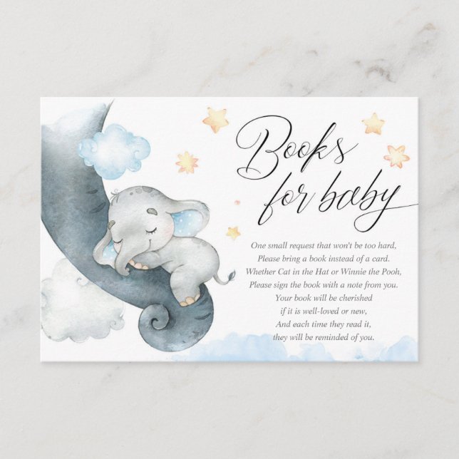 Cute baby elephant boy baby shower books for baby enclosure card (Front)