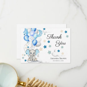 Cute Baby Elephant Boy Baby Shower Thank You Card