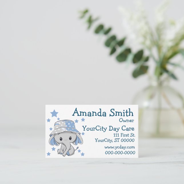 Cute Baby Elephant Boy   Business Card (Standing Front)