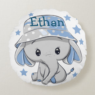Cute Baby Elephant Boy Round Cushion