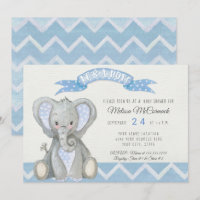 Cute Baby Elephant Boy Shower Chevron Stripe Blue