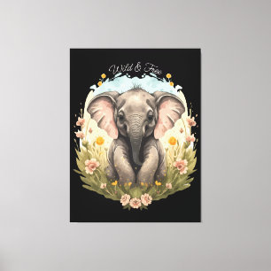 Cute Baby Elephant Calf Wildflower Wanderlust Canvas Print
