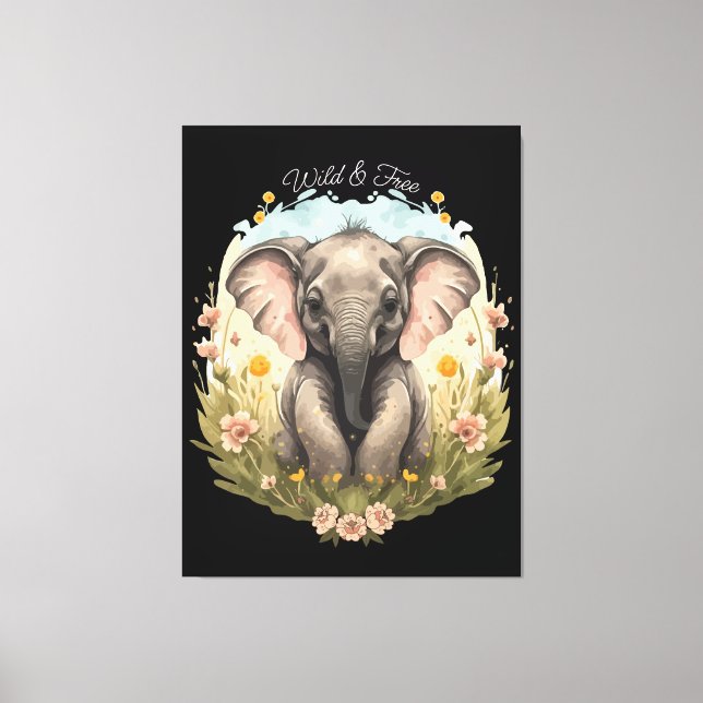  Cute Baby Elephant Calf Wildflower Wanderlust   Canvas Print (Front)