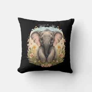 Cute Baby Elephant Calf Wildflower Wanderlust Cushion
