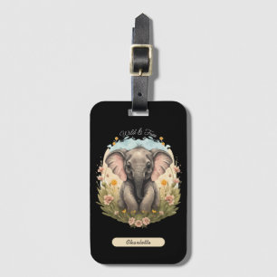 Cute Baby Elephant Calf Wildflower Wanderlust Luggage Tag