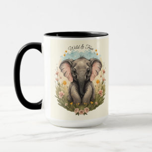 Cute Baby Elephant Calf Wildflower Wanderlust Mug