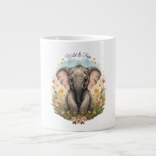 Cute Baby Elephant Calf Wildflower Wanderlust Post Large Coffee Mug