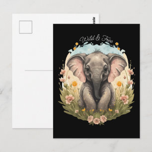 Cute Baby Elephant Calf Wildflower Wanderlust Post Postcard