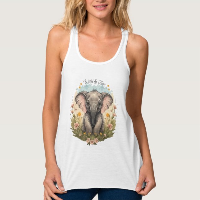 Cute Baby Elephant Calf Wildflower Wanderlust Singlet (Front)