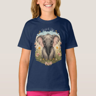 Cute Baby Elephant Calf Wildflower Wanderlust T-Shirt