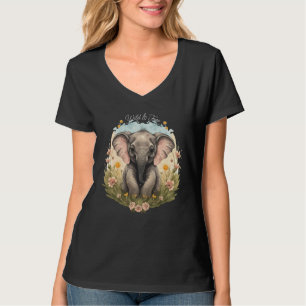 Cute Baby Elephant Calf Wildflower Wanderlust T-Shirt
