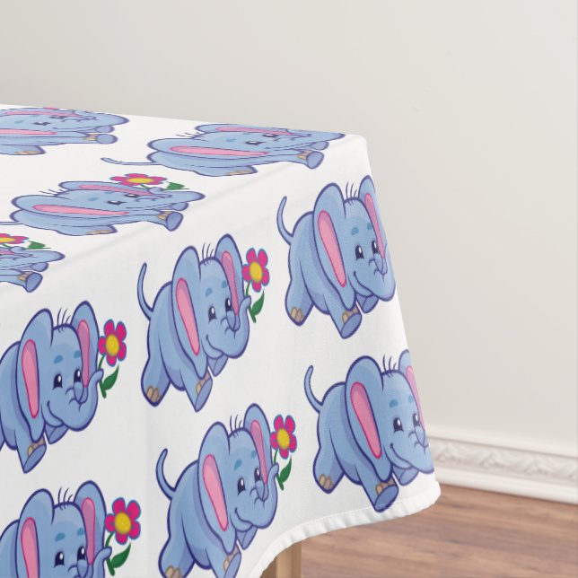 Cute Baby Elephant Cartoon Kids Rectangle Tablecloth (In Situ)