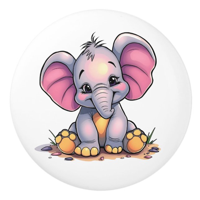 Cute Baby Elephant  Ceramic Knob (Front)