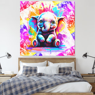 Cute Baby Elephant - Colourful Elephant Painting Canvas Print