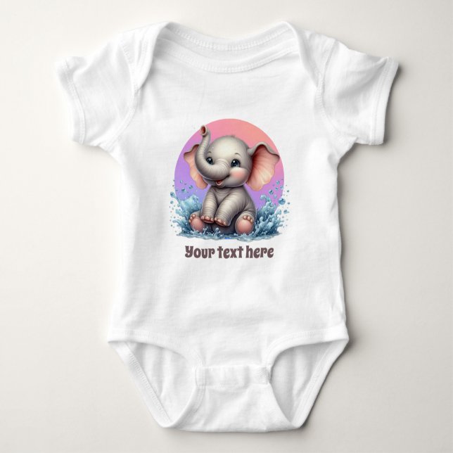 Cute baby elephant customisable girls bodysuit (Front)