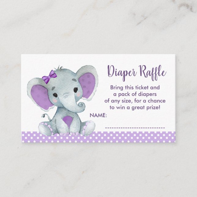 Cute Baby Elephant diaper raffle ticket Enclosure Card (Front)