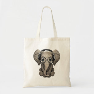 Cute Baby Elephant Dj Wearing Headphones Tote Bag