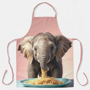 Cute Baby Elephant Eating Spaghetti Apron