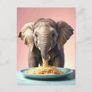 Cute Baby Elephant Eating Spaghetti Postcard