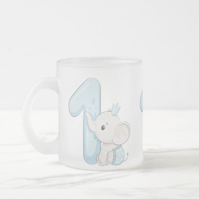 Cute Baby Elephant First Birthday Frosted Glass Coffee Mug (Left)