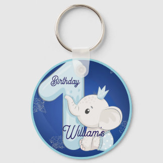 Cute Baby Elephant First Birthday Key Ring