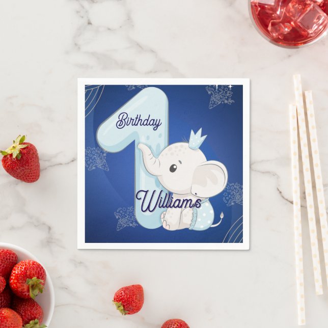 Cute Baby Elephant First Birthday Napkin (Insitu)