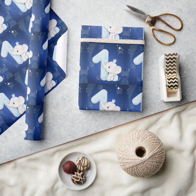 Cute Baby Elephant First Birthday Wrapping Paper (Crafts)