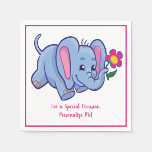 Cute Baby Elephant & Flower Personalised Napkin