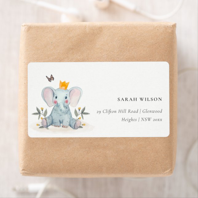Cute Baby Elephant Foliage Woodland Kids Address (Insitu)
