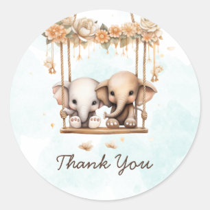 Cute Baby Elephant Gender Neutral Twin Baby Shower Classic Round Sticker