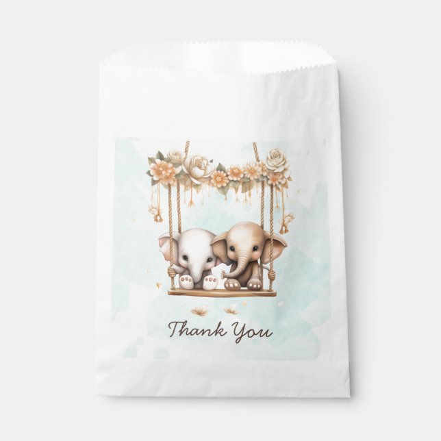 Cute Baby Elephant Gender Neutral Twin Baby Shower Favour Bags (Front)
