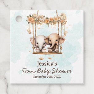 Cute Baby Elephant Gender Neutral Twin Baby Shower Favour Tags