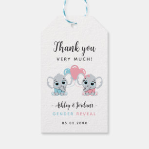 Cute Baby Elephant Gender Reveal Gift Tag