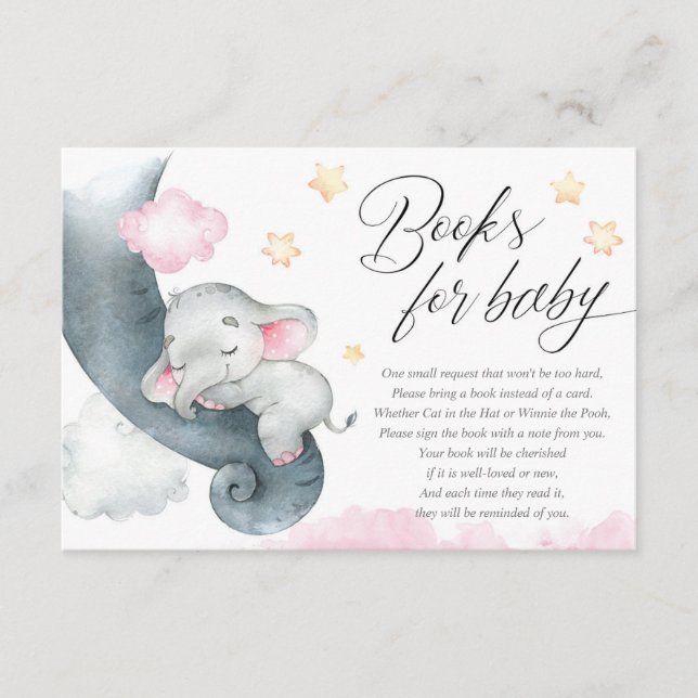 Cute baby elephant girl baby shower books for baby enclosure card (Front)